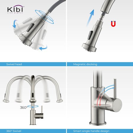 Kibi Casa Single Handle Pull Down Kitchen Sink Faucet KKF2002BN